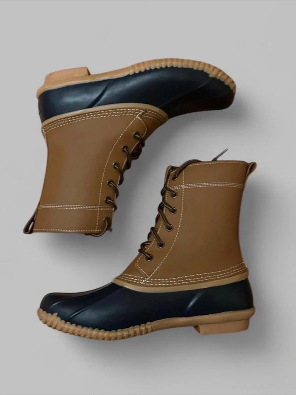 Lands' End Leather Duck Boots Plaid Lined Waterproof Winter Rain Boots - 9.5